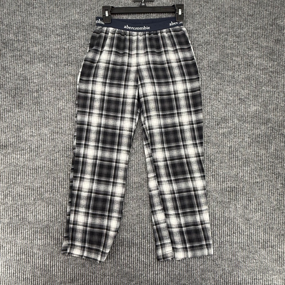 Abercrombie Pajama Pants Kids Size 9/10 Black White Excellent Plaid Sleepwear